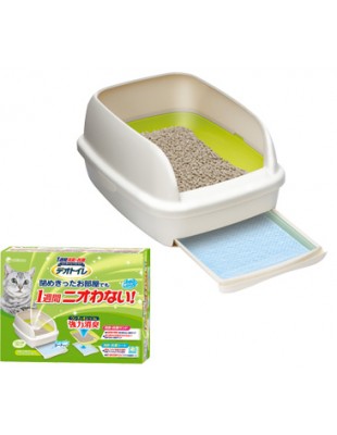 日本 Unicharm 消臭大師 半封閉型雙層貓砂盤套裝