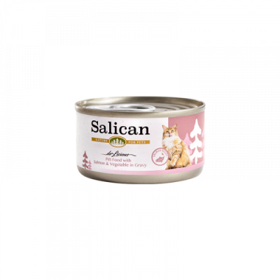 SALICAN 三文魚+蔬菜貓罐頭（肉汁）SALMON & VEGETABLE IN GRAVY 主食罐- 85G