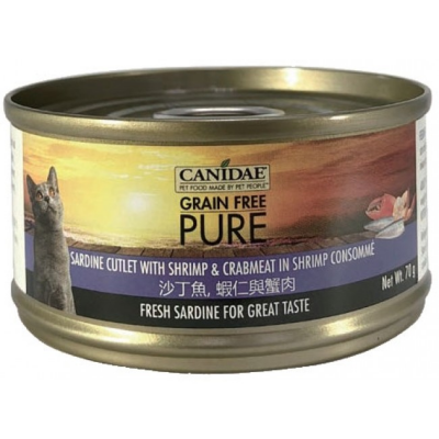 CANIDAE® PURE 沙丁魚與蝦仁與蟹肉貓罐頭 (肉塊) 70g