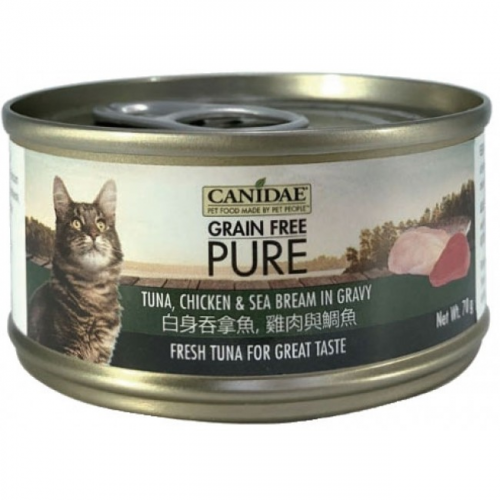 CANIDAE® PURE 白身吞拿魚，雞肉與鯛魚貓罐頭 (肉塊) 70g