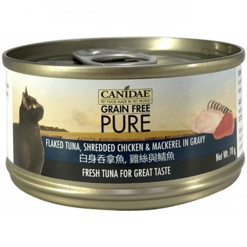 CANIDAE® PURE 白身吞拿魚與雞絲與鯖魚貓罐頭 (肉絲) 70g