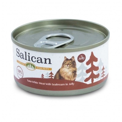SALICAN 經典吞拿魚系列 吞拿魚及鯛魚 TUNA WHITE MEAT WITH SEABREAM IN JELLY 主食罐 啡 85G
